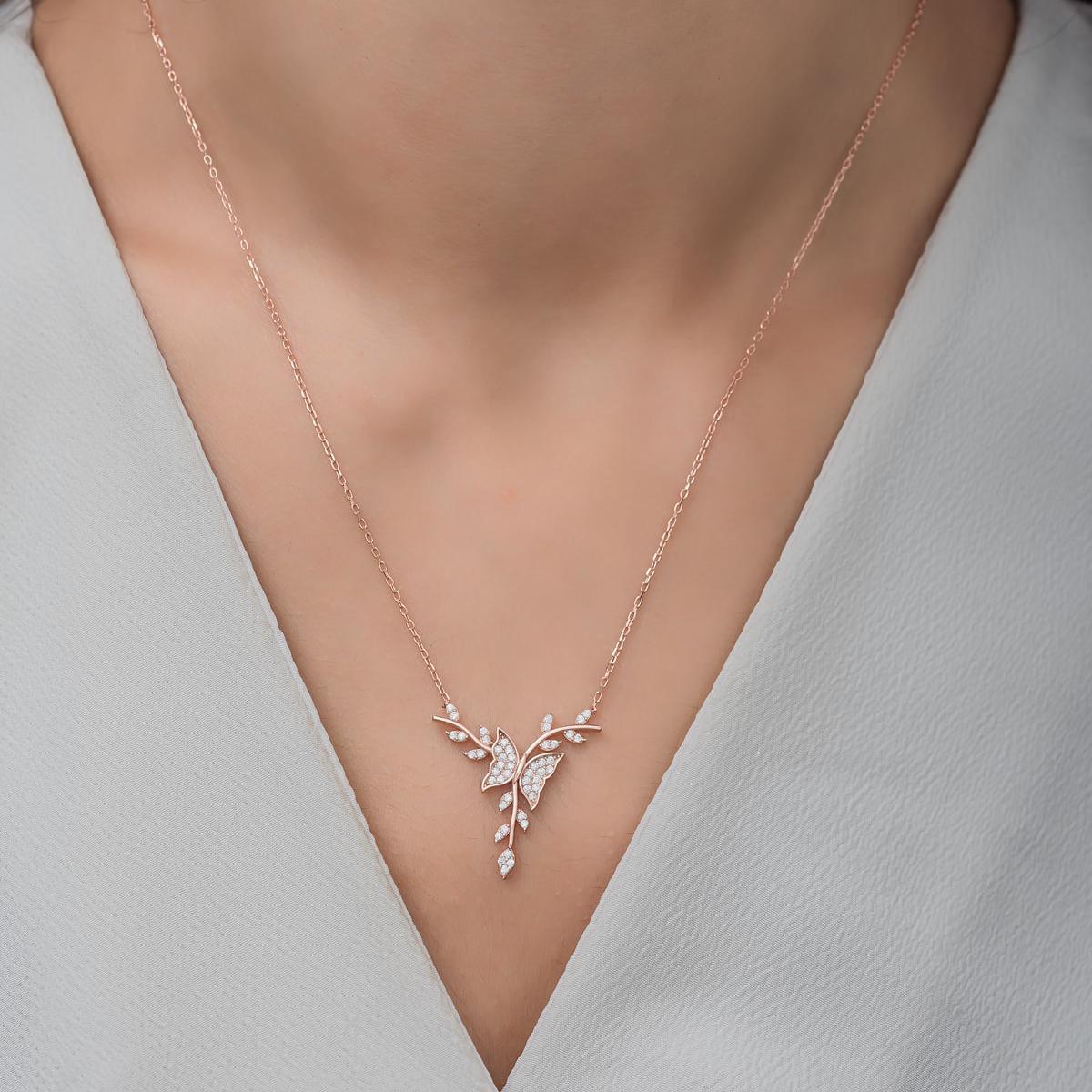 Diamond Butterfly Ivy Necklace • Butterfly Ivy Necklace Pendant - Trending Silver Gifts