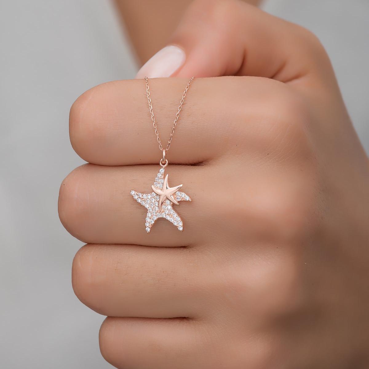 Starfish Diamond Pendant • Star Necklace Gold • Star Sign Necklace - Trending Silver Gifts