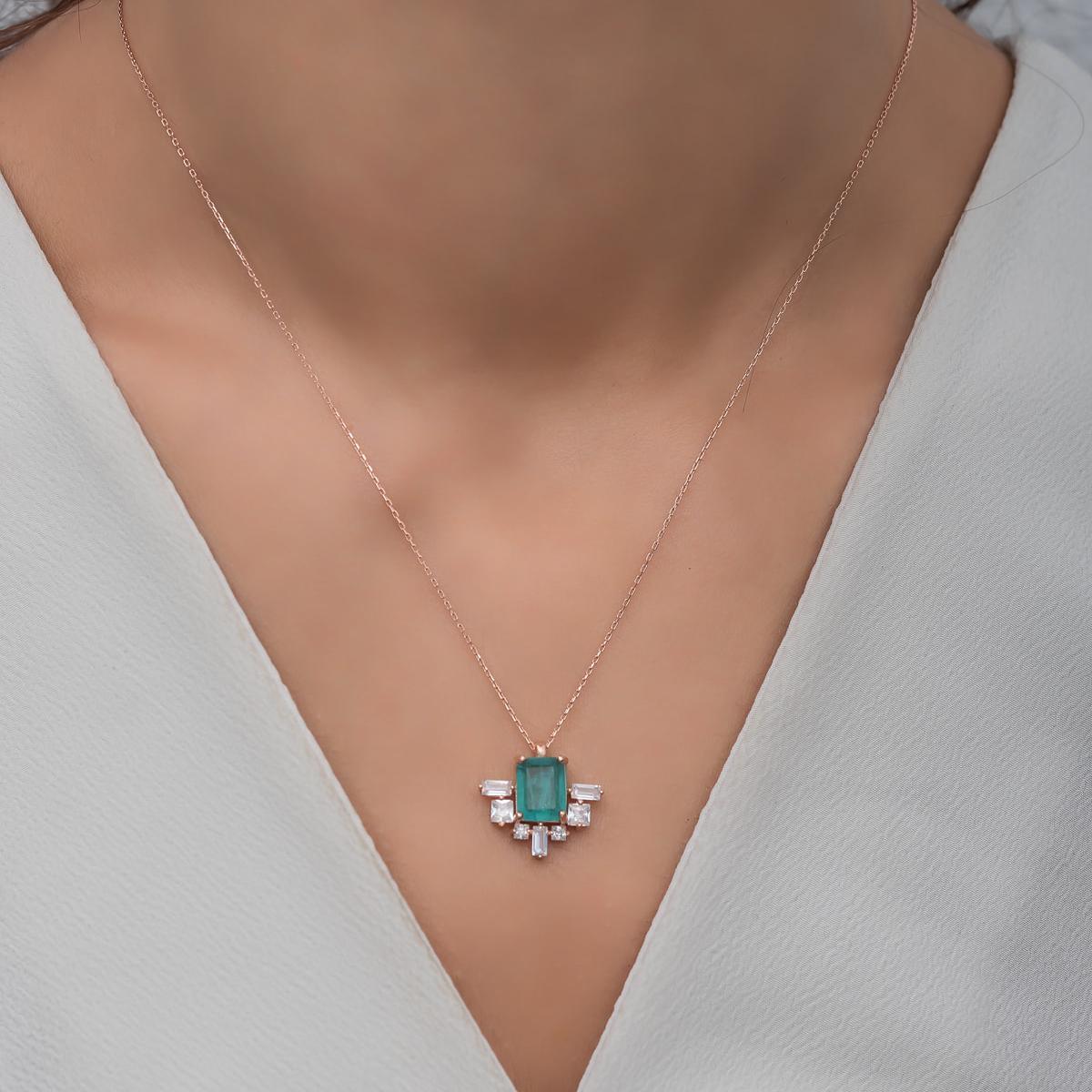 Green Birthstone Necklace • Green Baugette Necklace • Zircon Necklace - Trending Silver Gifts
