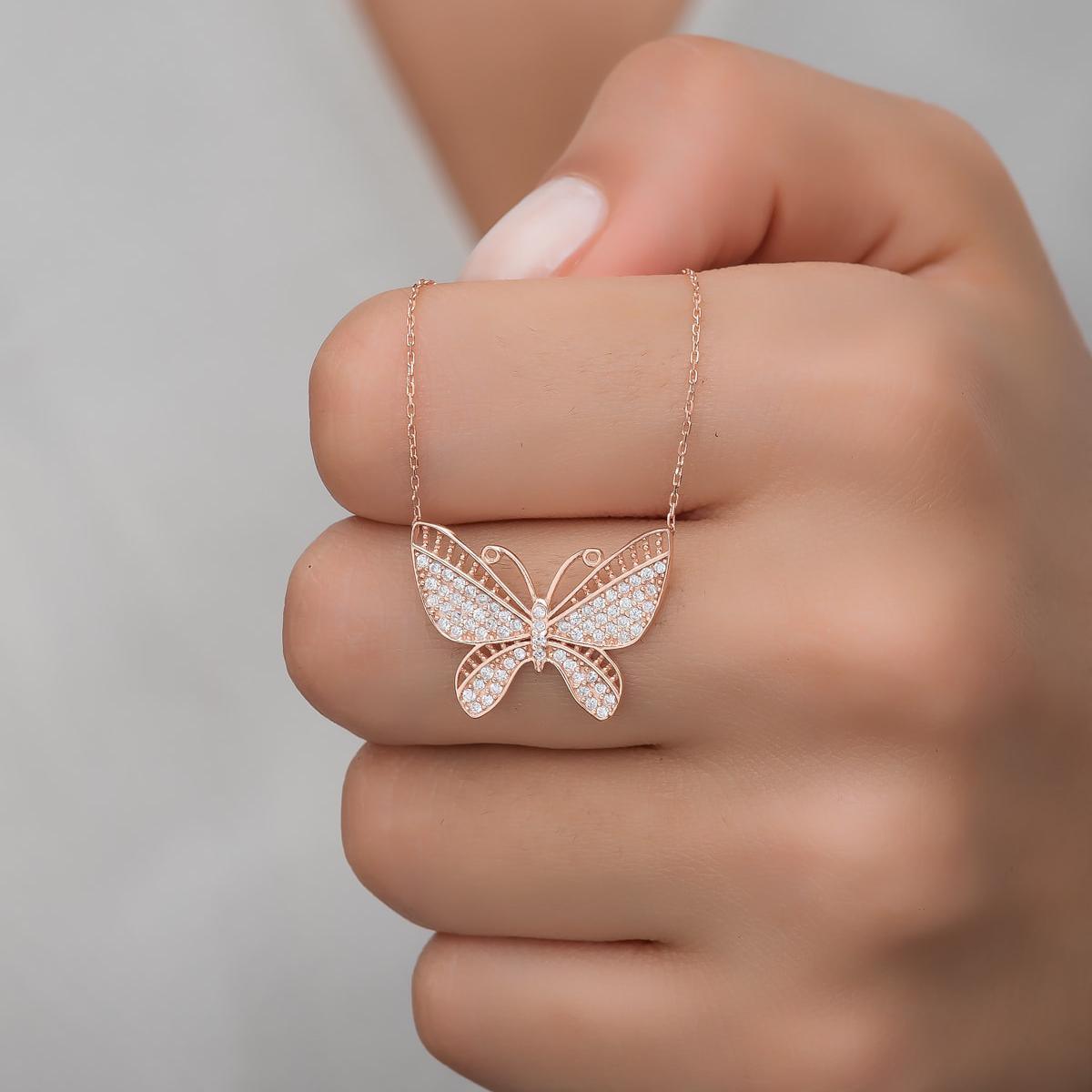 Rose Gold Cz Butterfly Necklace • Diamond Butterfly Necklace - Trending Silver Gifts