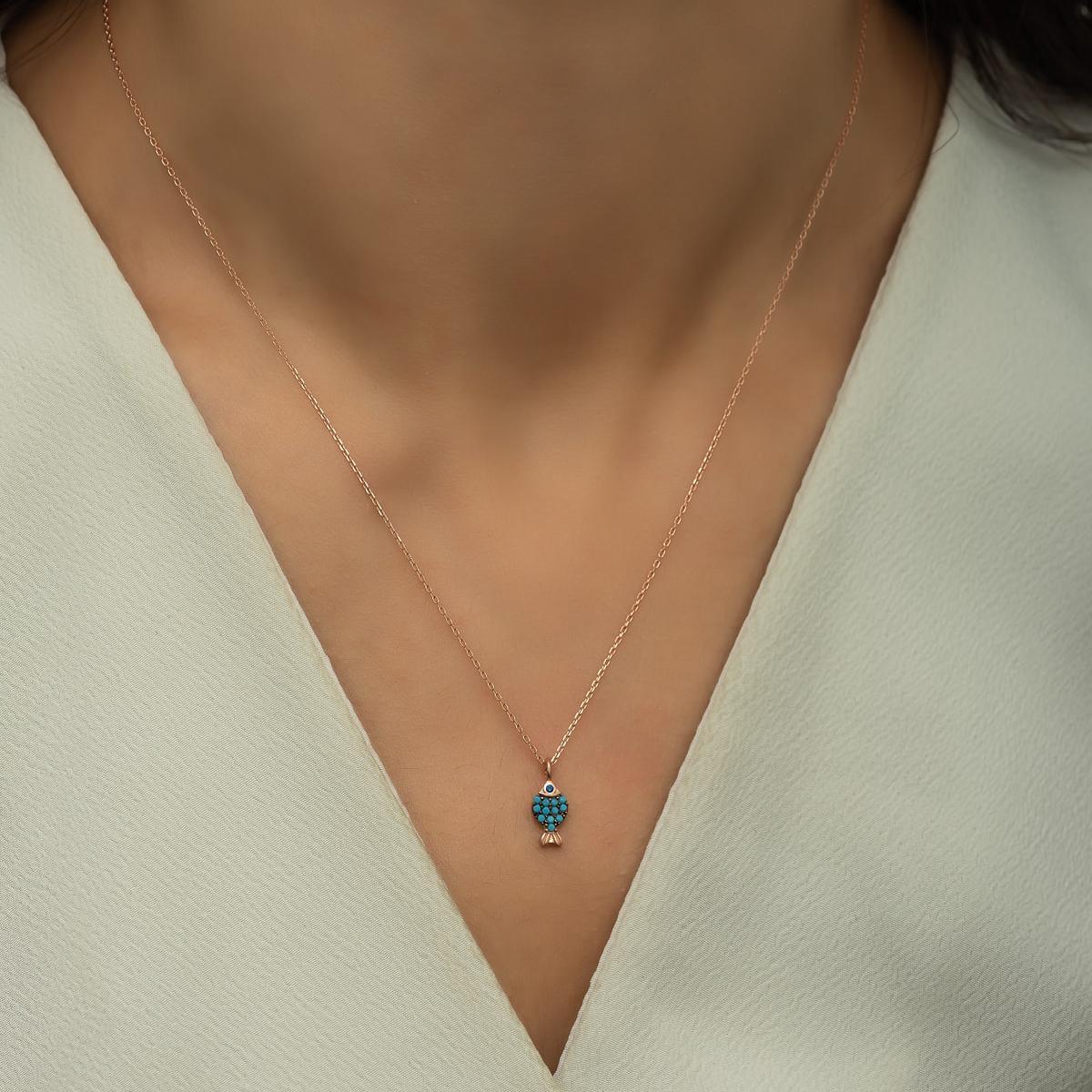 Tiny Turquoise Fish Necklace ¥ Minimalist Turquoise Necklace Silver - Trending Silver Gifts
