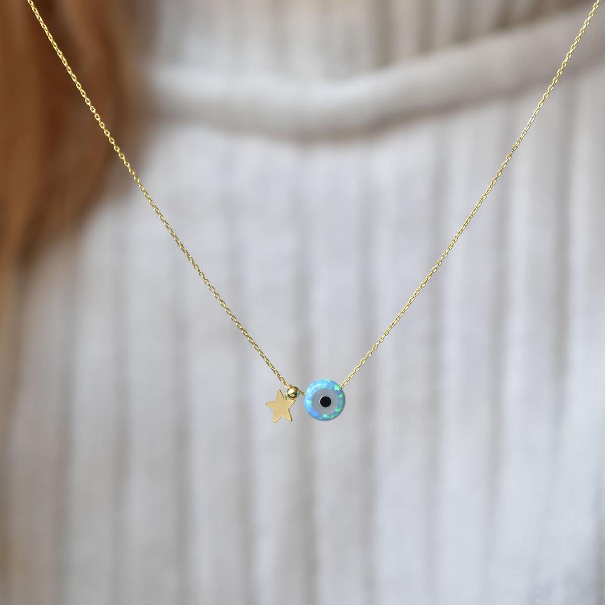 Evil Eye Oval Opal Necklace • Evil Eye Necklace • Fire Opal Necklace - Trending Silver Gifts