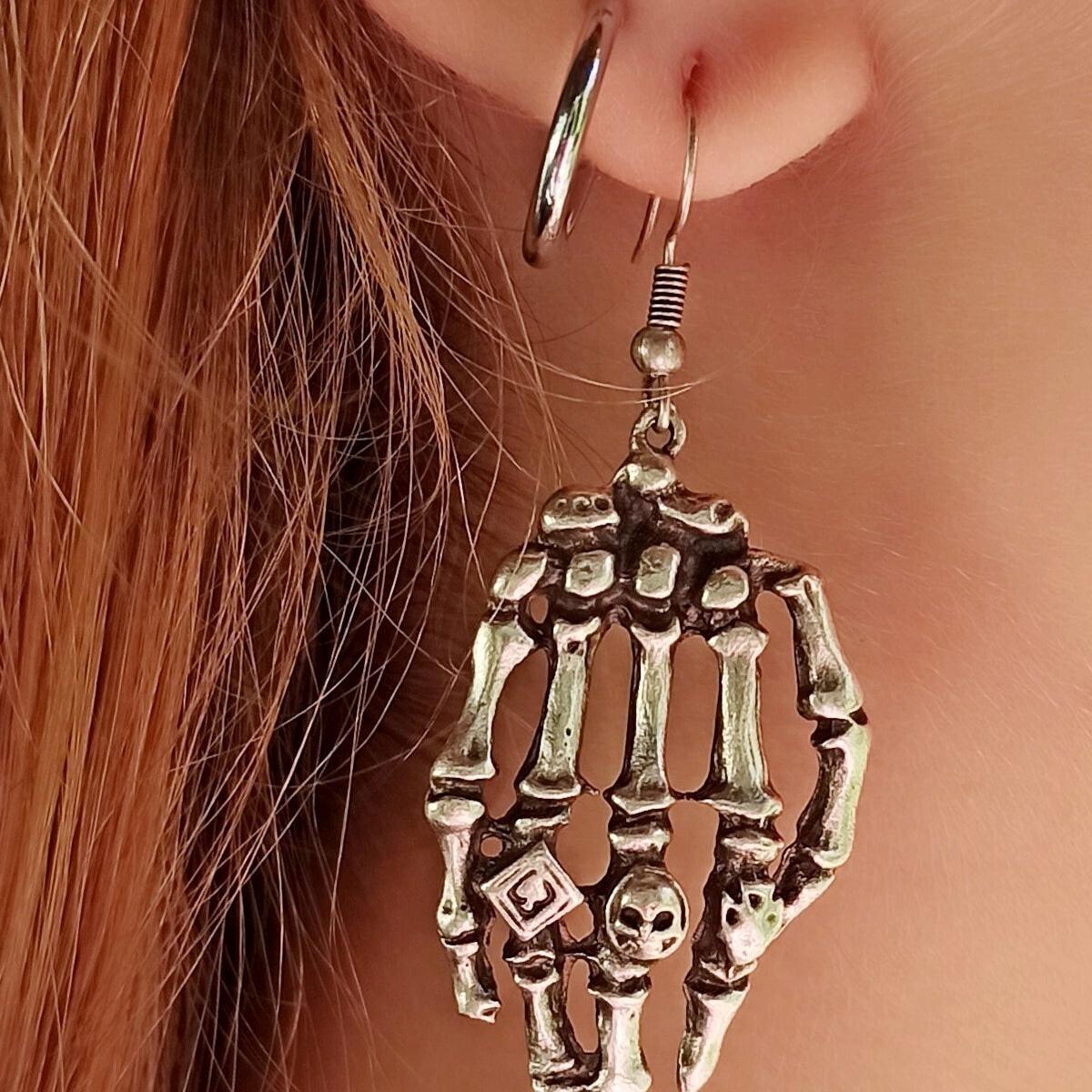 Skeleton Hand Earrings • Sterling Silver Handmade Earrings - Trending Silver Gifts