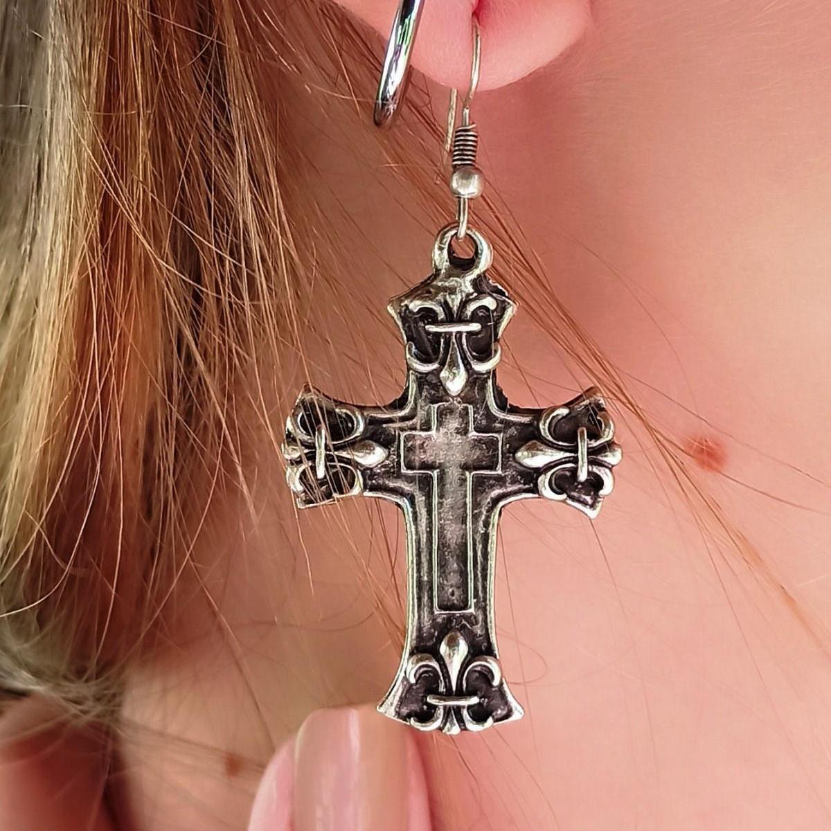 Hoop Cross Earrings Silver • Sterling Silver Handmade Earrings - Trending Silver Gifts