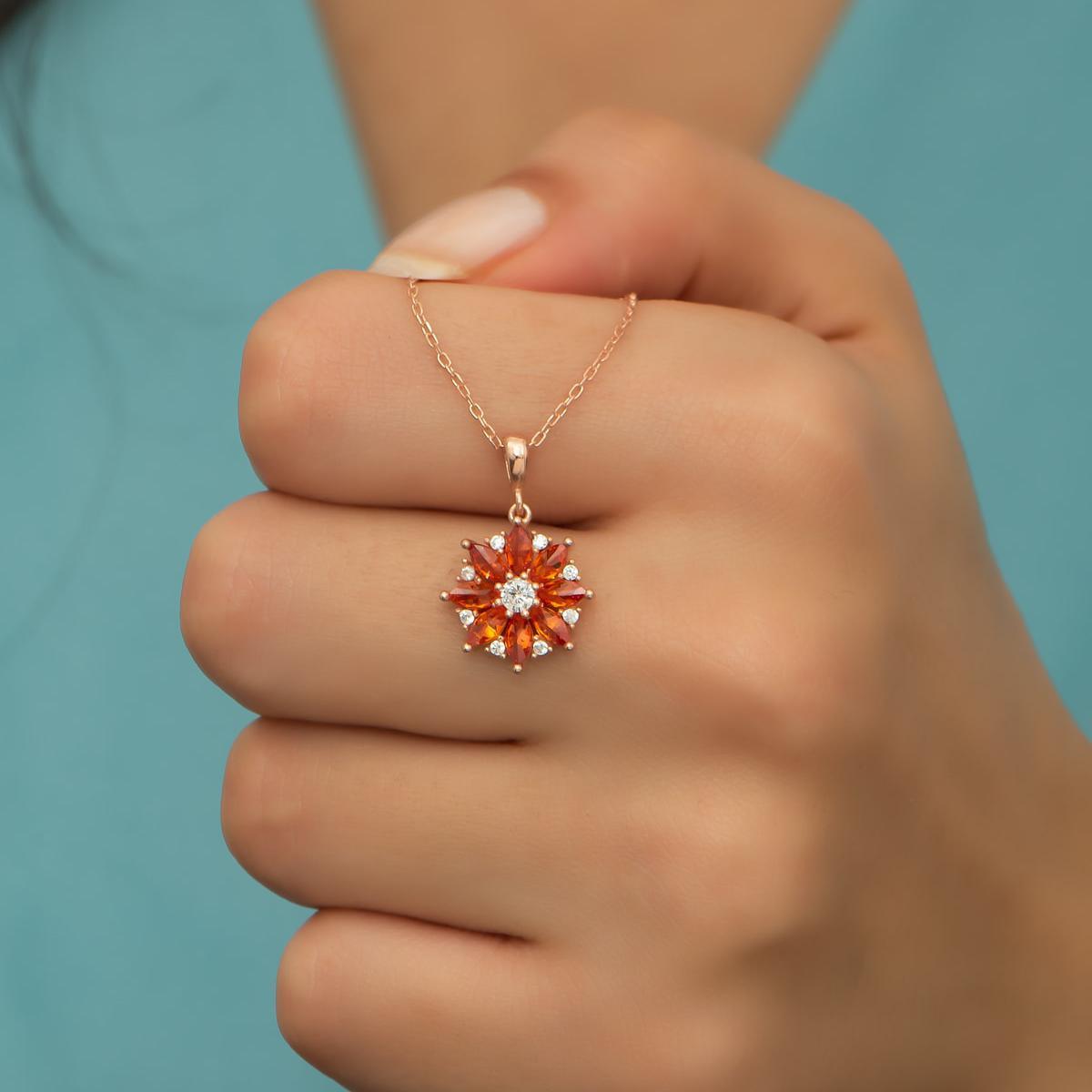 Crystal Citrine Lotus Necklace • Lotus Orange Birtstone Necklace - Trending Silver Gifts