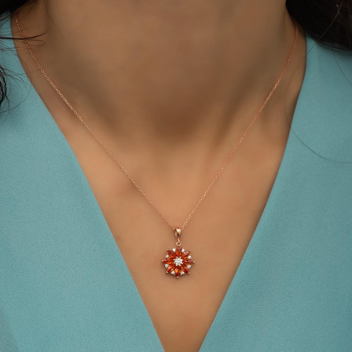 Crystal Citrine Lotus Necklace • Lotus Orange Birtstone Necklace - Trending Silver Gifts