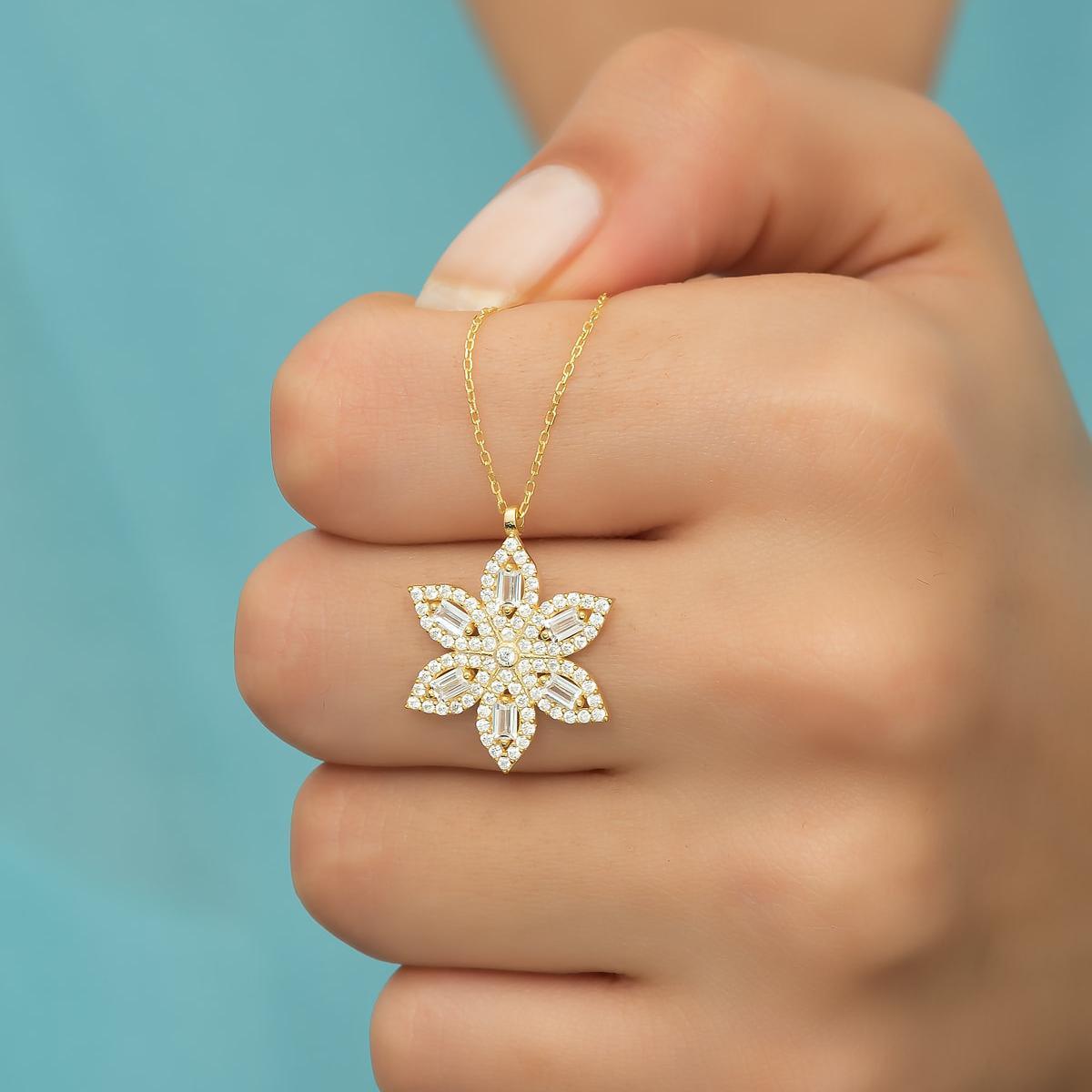 Diamond Flower Necklace • Sunflower Necklace • Flower Necklace Gold - Trending Silver Gifts