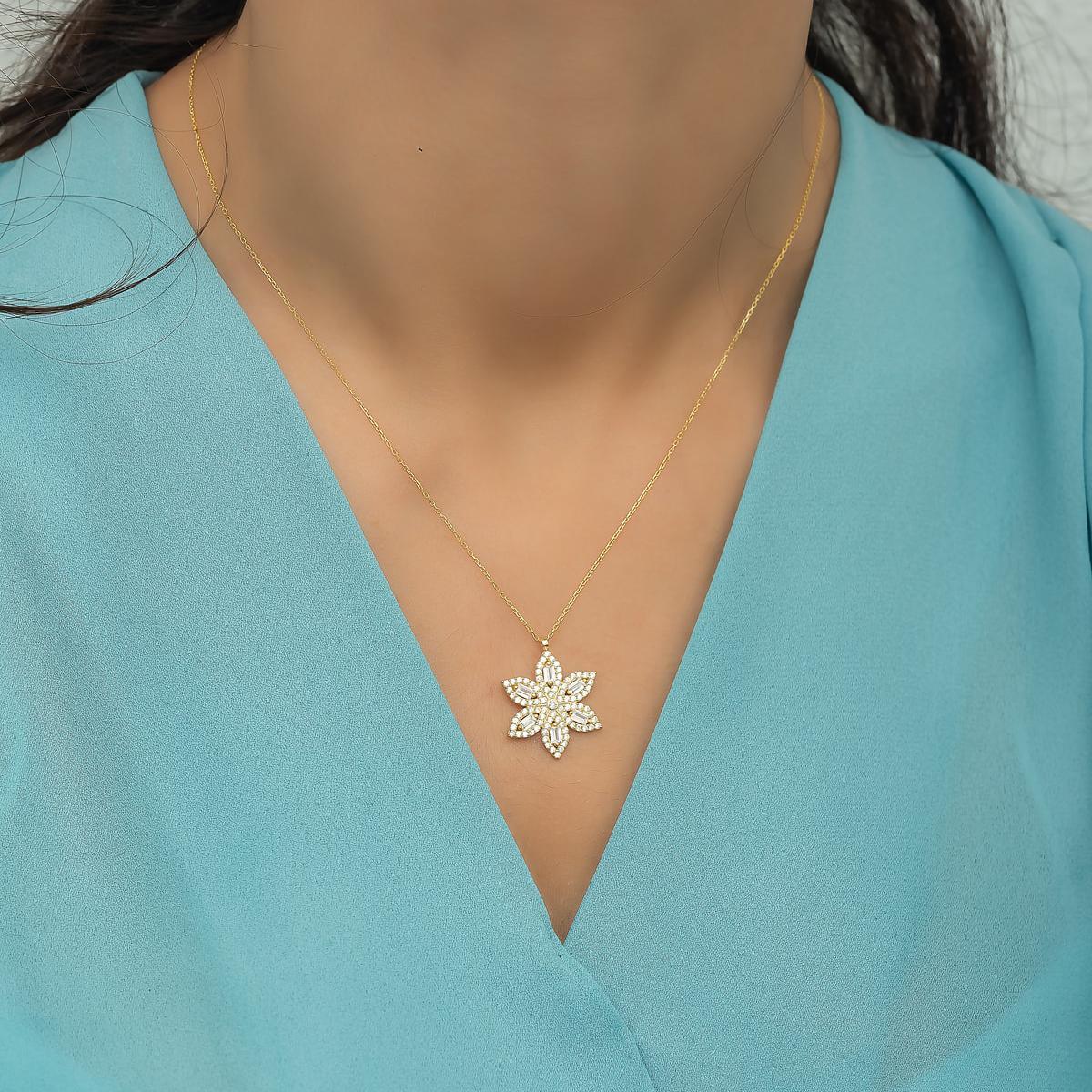 Diamond Flower Necklace • Sunflower Necklace • Flower Necklace Gold - Trending Silver Gifts