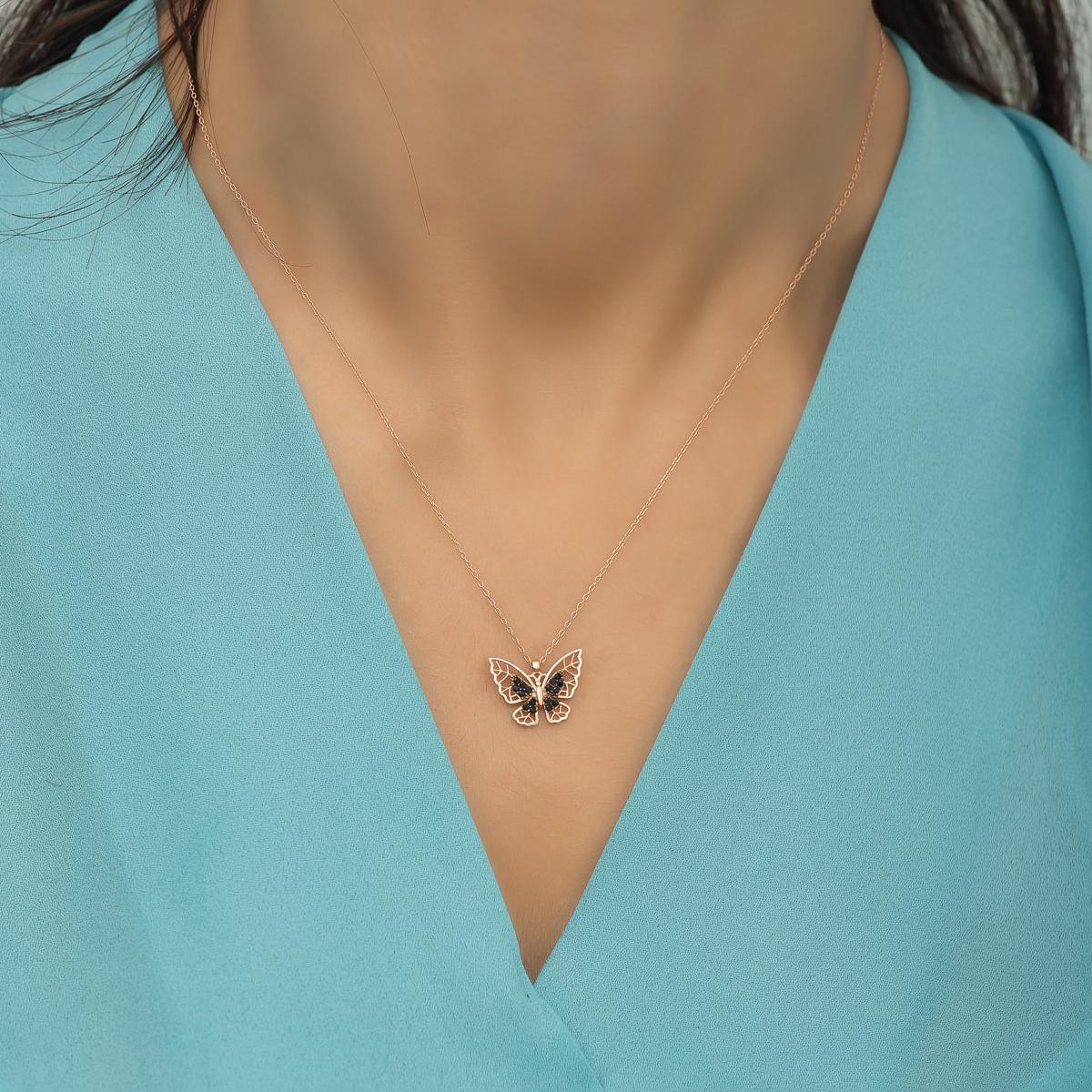 Black Zirconia Butterfly Necklace • Black Butterfly Pendant Necklace - Trending Silver Gifts