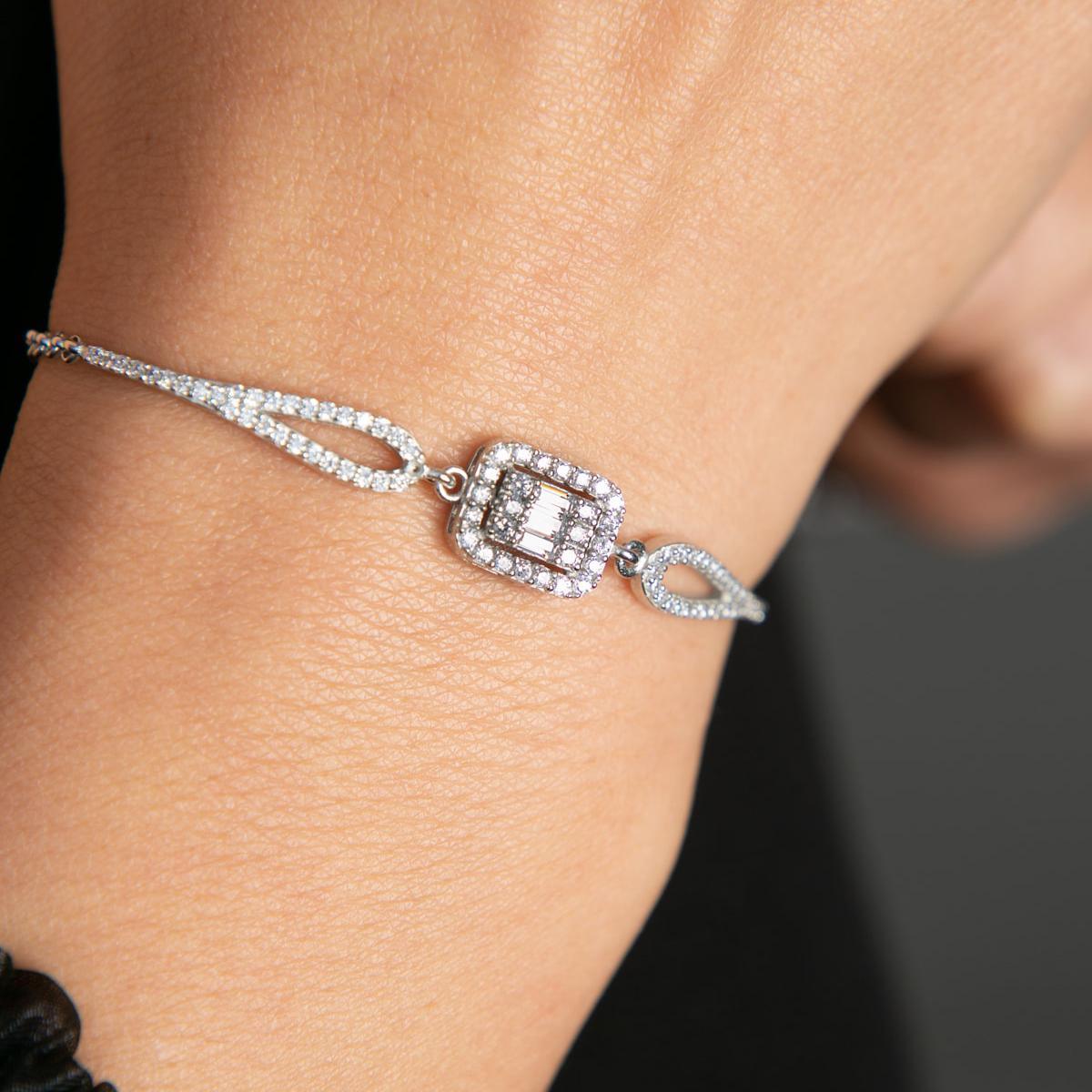 Cubic Zirconia Diamond Bahuette Bracelet ¥ Bracelet for Grandma - Trending Silver Gifts