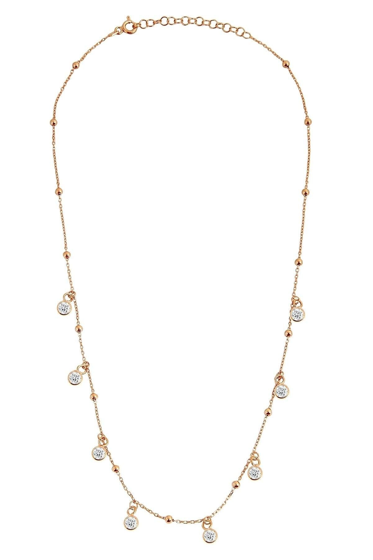 Rose Gold Satellite Necklace • Cz Diamond Necklace, Cz Necklace Silver - Trending Silver Gifts