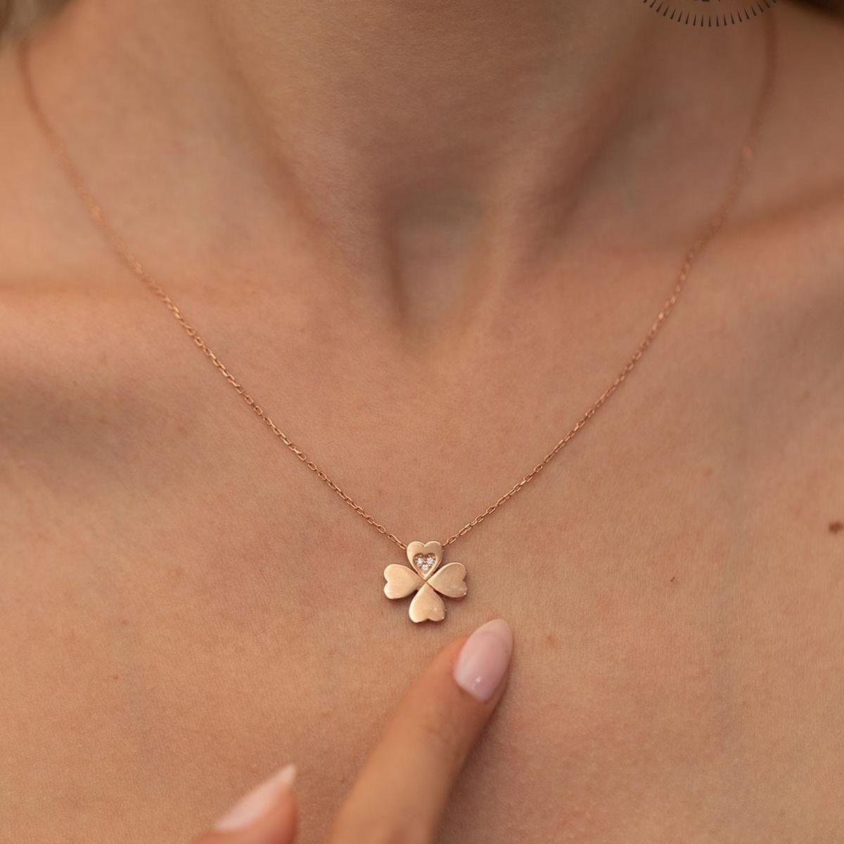 Four Leaf Clover Necklace With Swarovski Stone • Clover Necklace Gold - Trending Silver Gifts