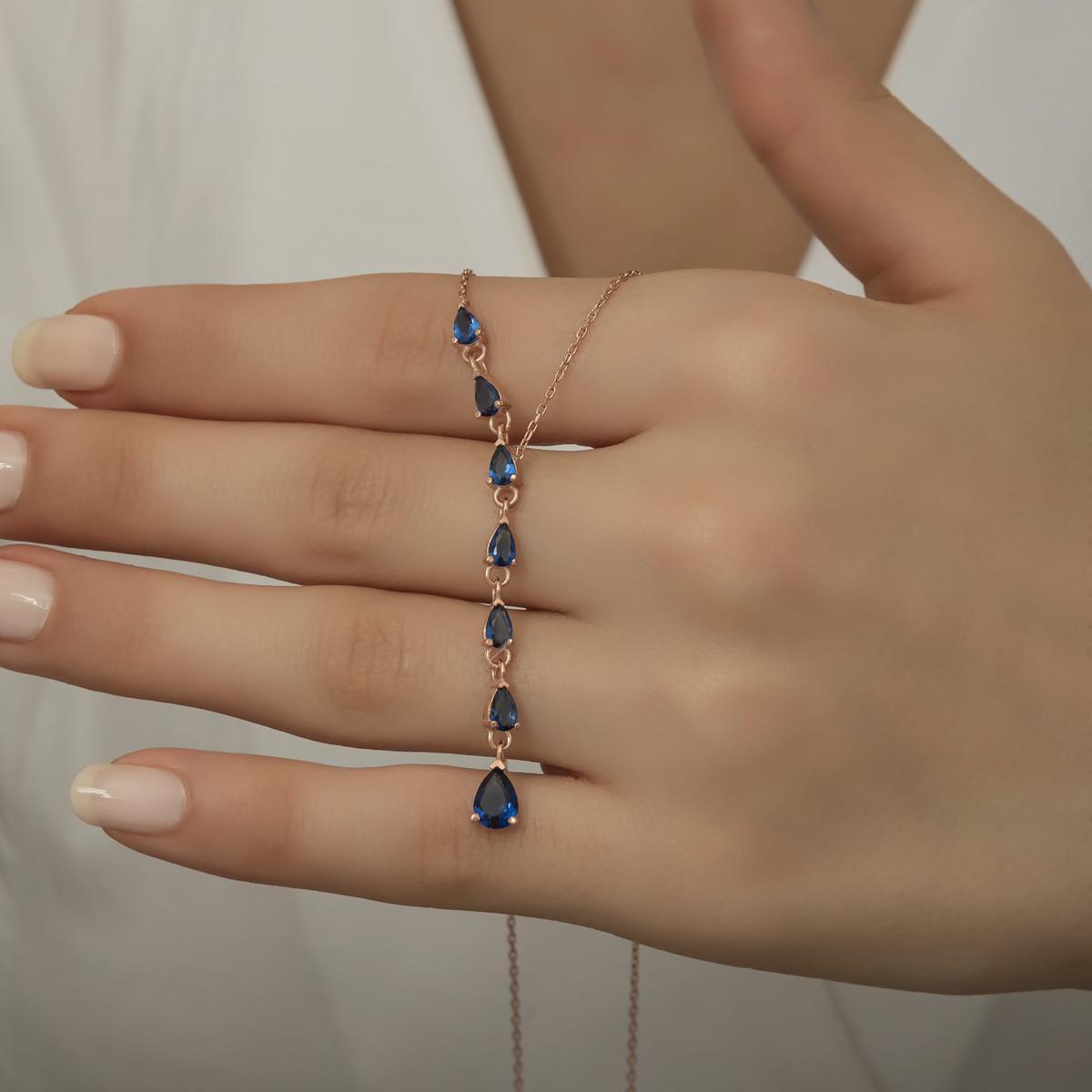 Teardrop Y-Shaped Blue Sapphire Necklace • Teardrop Sapphire Necklace - Trending Silver Gifts