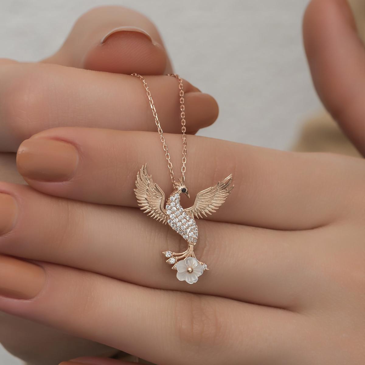 Rise Of The Phoenix Necklace • Phoenix Rising with Magnolia Necklace - Trending Silver Gifts