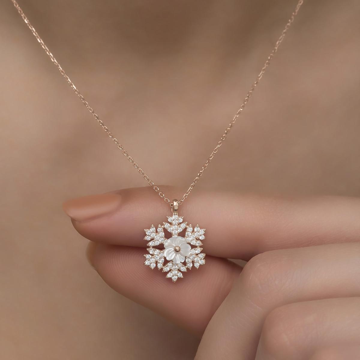 Snowflake Necklace Diamond • Magnolia Flower Necklace • Gift For Mom - Trending Silver Gifts
