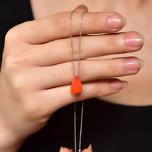 Natural Polished Stone Orange Necklace ¥ Diamond Drop Pendant Necklace - Trending Silver Gifts