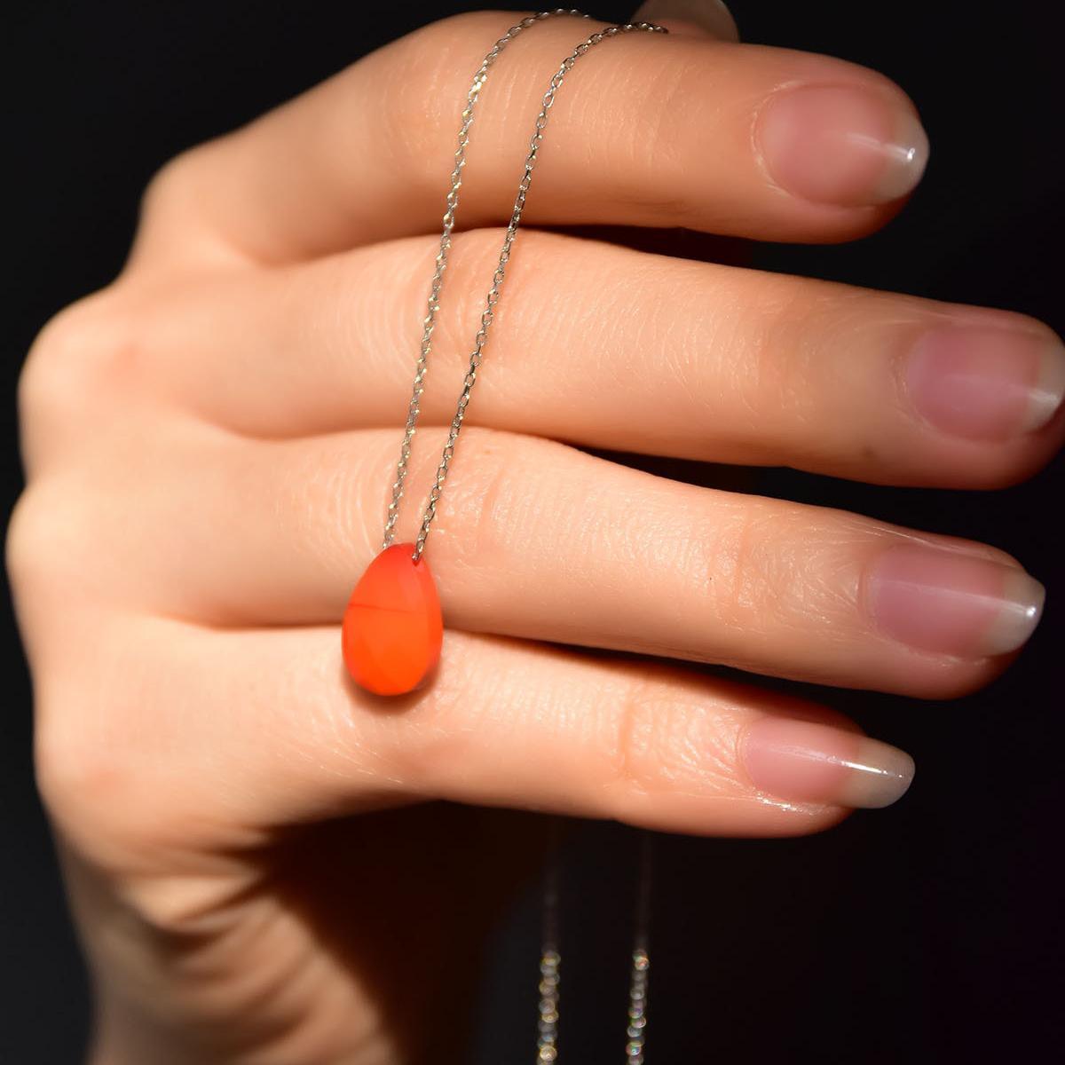 Natural Polished Stone Orange Necklace • Diamond Drop Pendant Necklace - Trending Silver Gifts