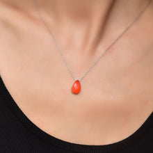 Natural Polished Stone Orange Necklace ¥ Diamond Drop Pendant Necklace - Trending Silver Gifts