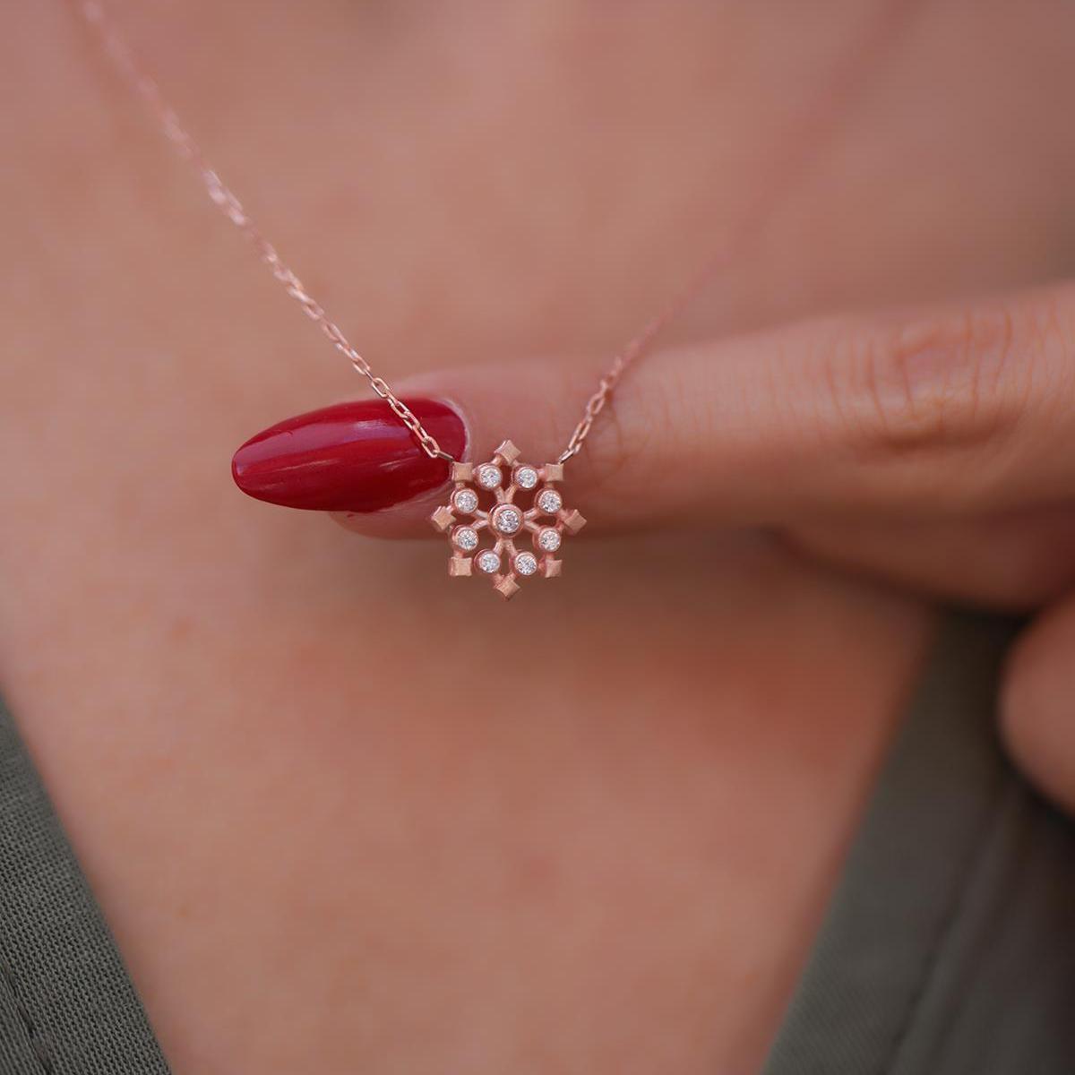 Snowflake Necklace Diamond • Snowflake Pendant Women Necklace - Trending Silver Gifts