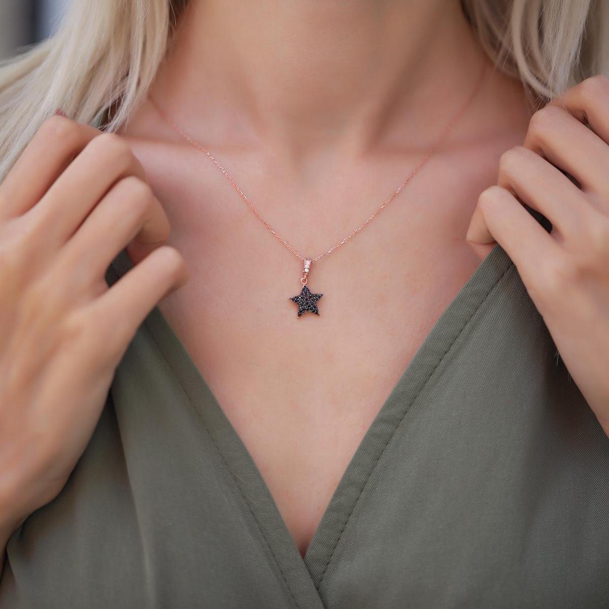 Star Sign Necklace • Black Zirconia Necklace • Star Necklace Silver - Trending Silver Gifts