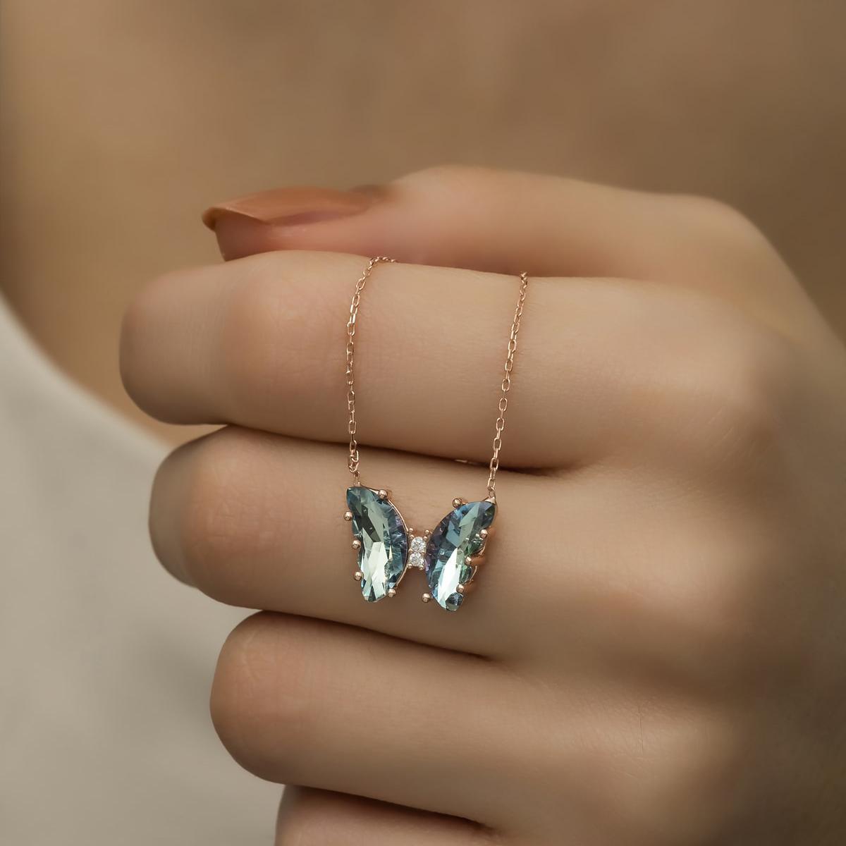 Blue Aquamarine Butterfly Necklace • Aquamarine Birthstone Necklace - Trending Silver Gifts