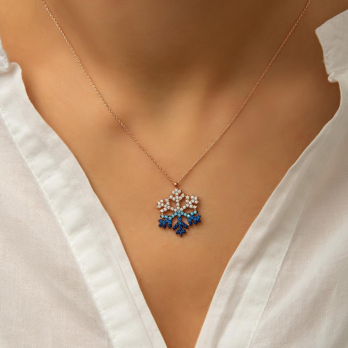 Blue Snowflake Necklace Diamond • White Snowflake Pendant Necklace - Trending Silver Gifts
