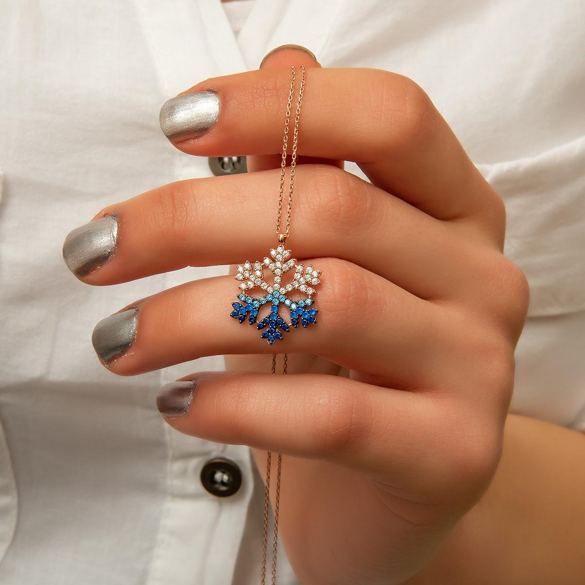 Blue Snowflake Necklace Diamond • White Snowflake Pendant Necklace - Trending Silver Gifts