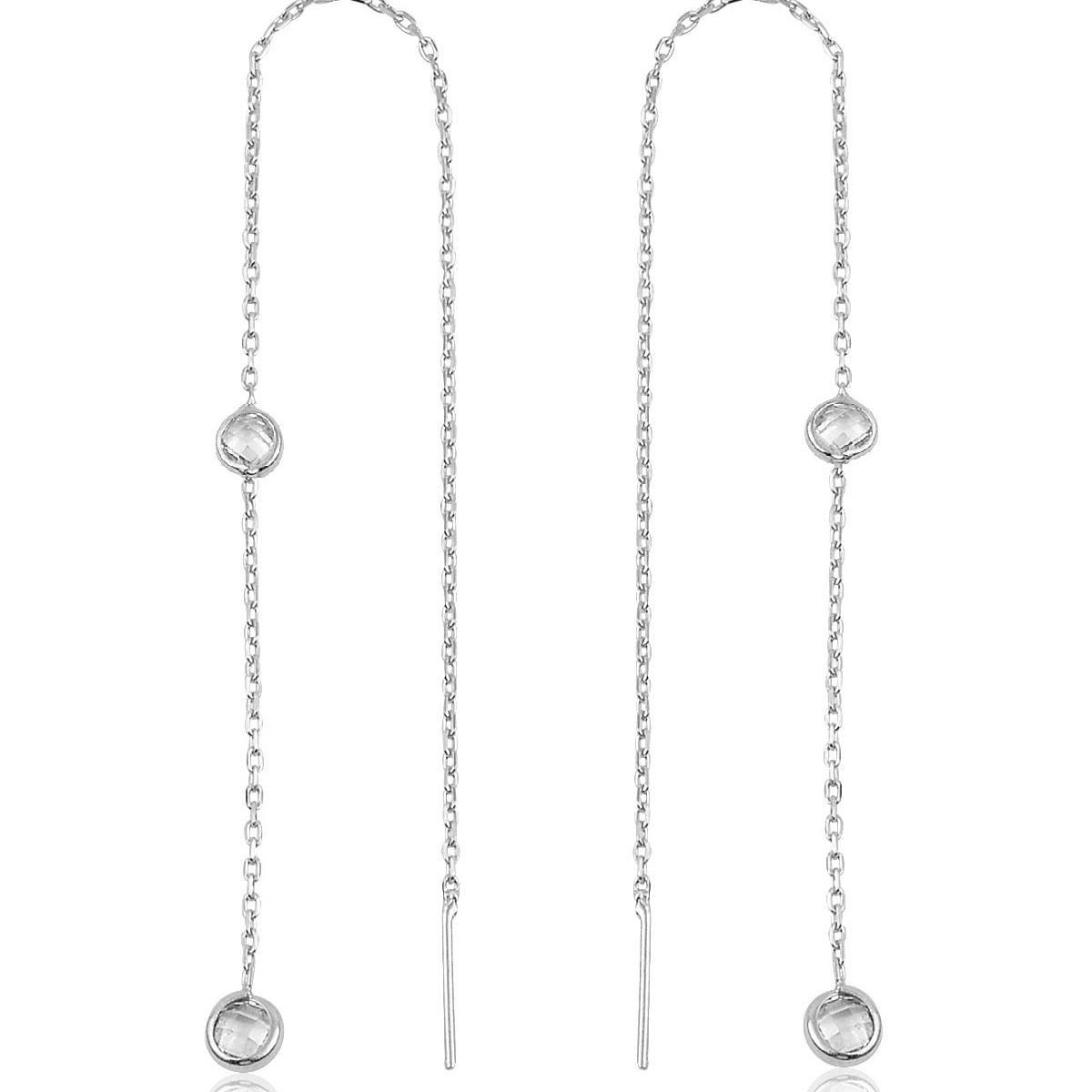 White Gold Threader Earrings • Threader Diamond Earrings, Gift For Her - Trending Silver Gifts