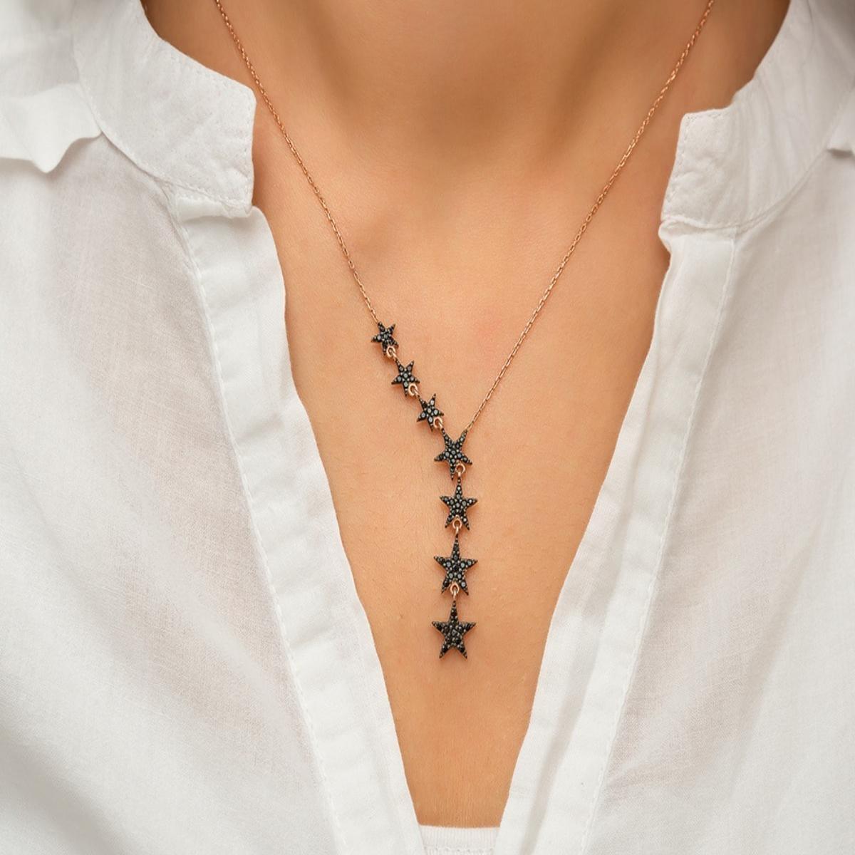 7 Pointed Star Necklace • Black Zirconia Star Necklace • Gift For Her - Trending Silver Gifts
