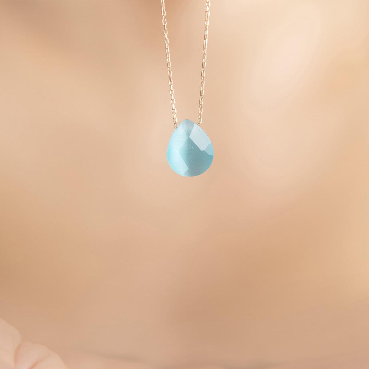 Blue Gemstone Necklace • Blue Opal Necklace • Blue Necklace Pendant - Trending Silver Gifts