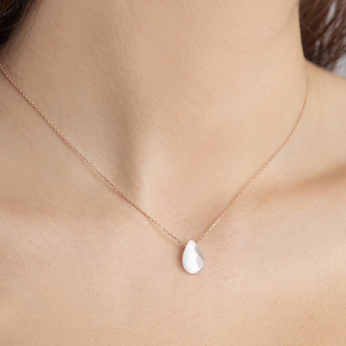 White Diamond Drop Pendant Necklace • White Opal Teardrop Necklace - Trending Silver Gifts