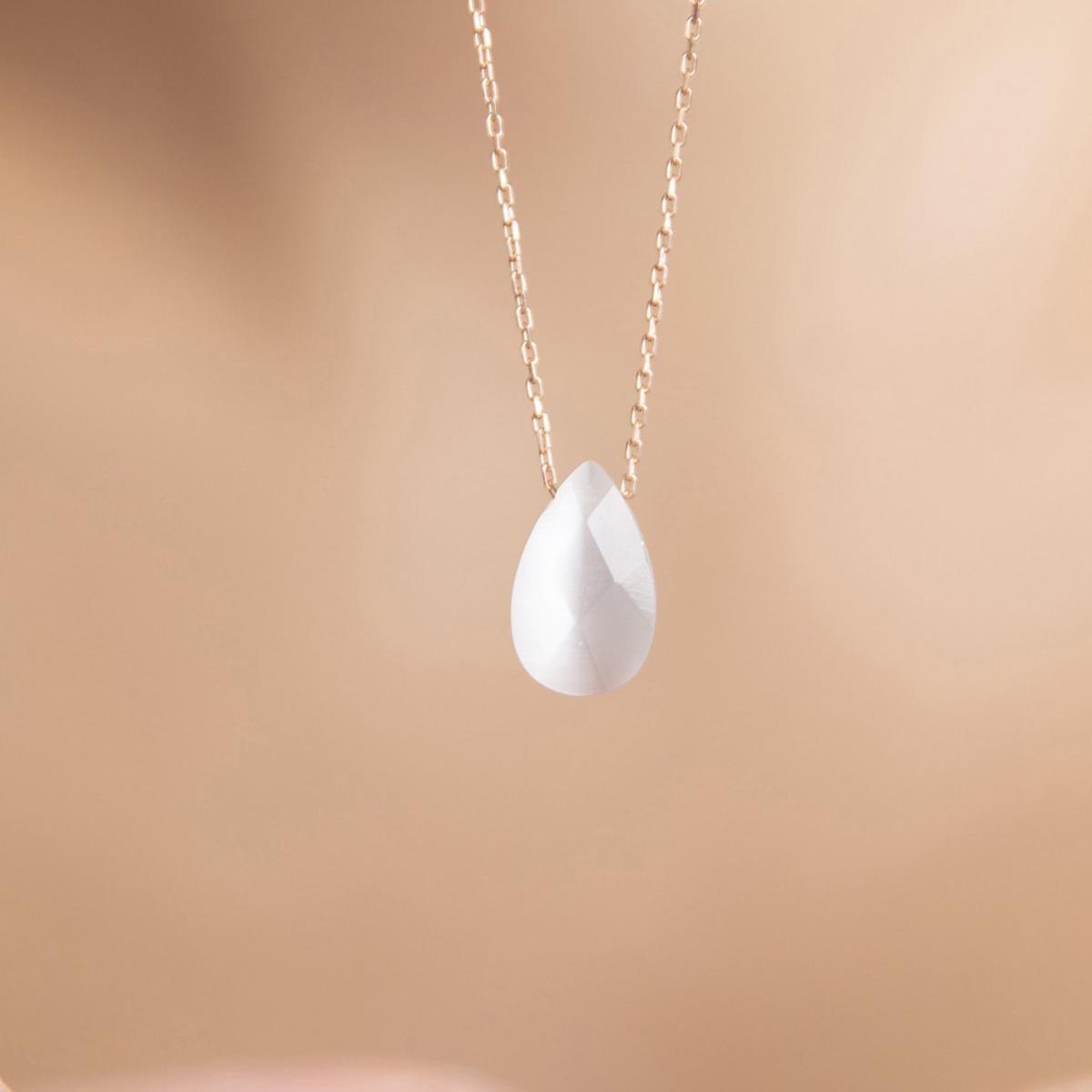 White Diamond Drop Pendant Necklace • White Opal Teardrop Necklace - Trending Silver Gifts