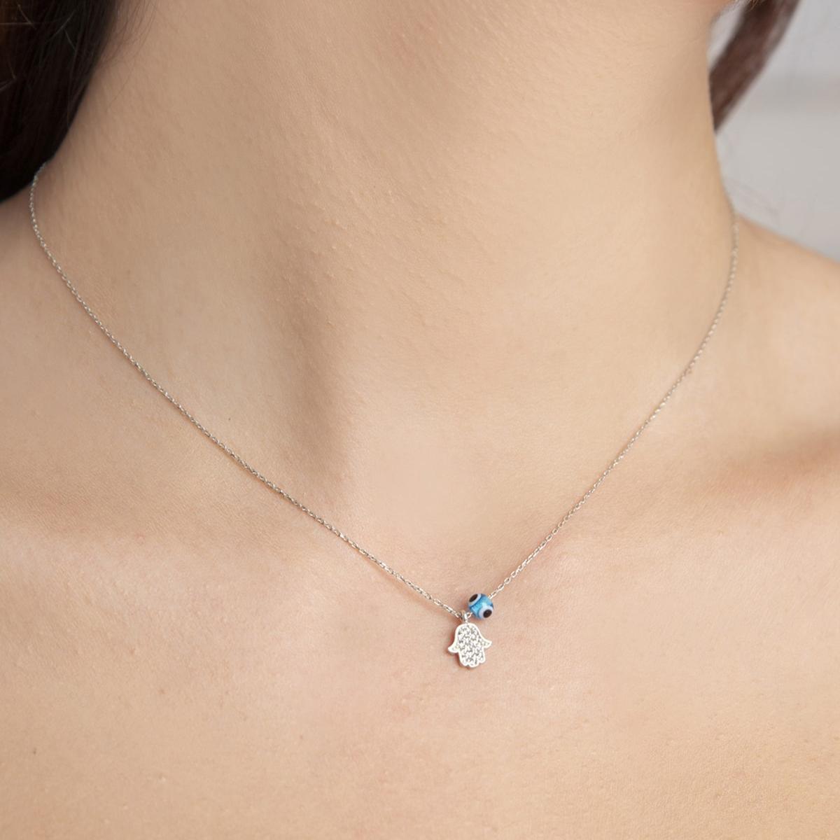 Evil Eye Protection Necklace Silver • Hand of Fatima Necklace Silver - Trending Silver Gifts