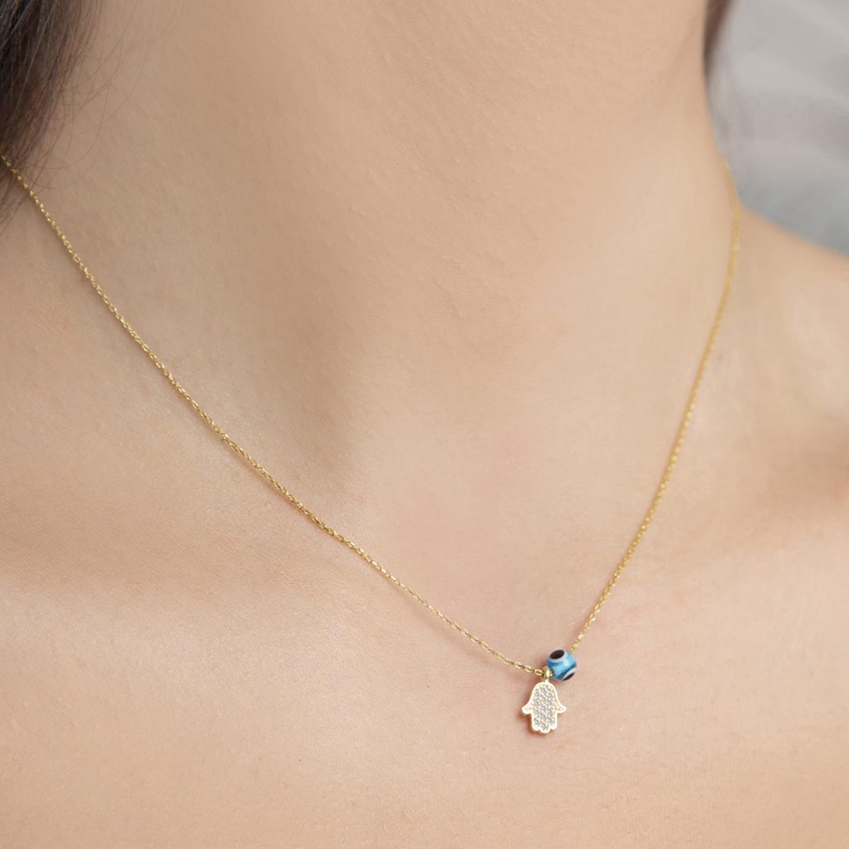 Evil Eye Hamsa Necklace Gold • Hamsa Necklace Gold • Evil Eye Necklace - Trending Silver Gifts