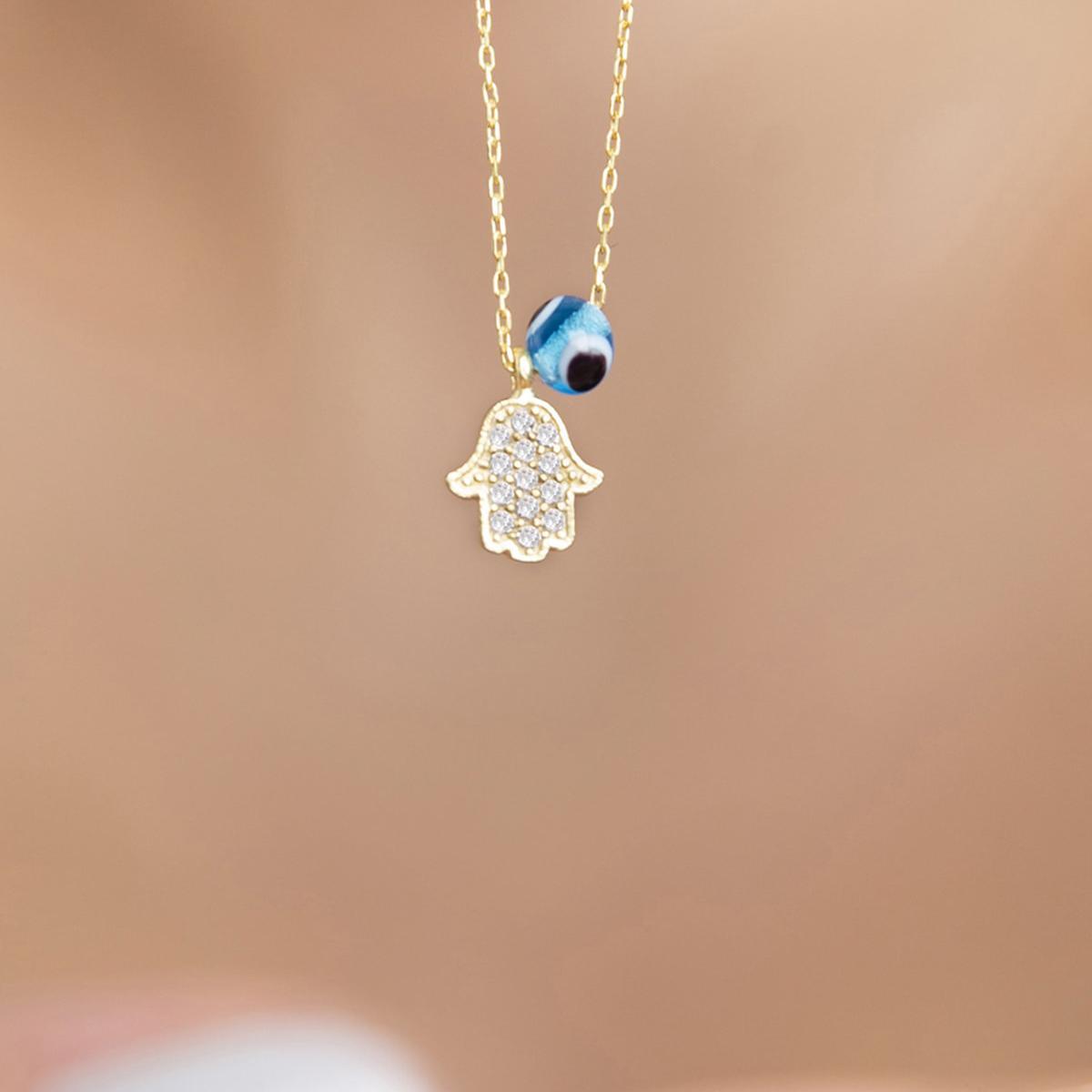 Evil Eye Hamsa Necklace Gold • Hamsa Necklace Gold • Evil Eye Necklace - Trending Silver Gifts