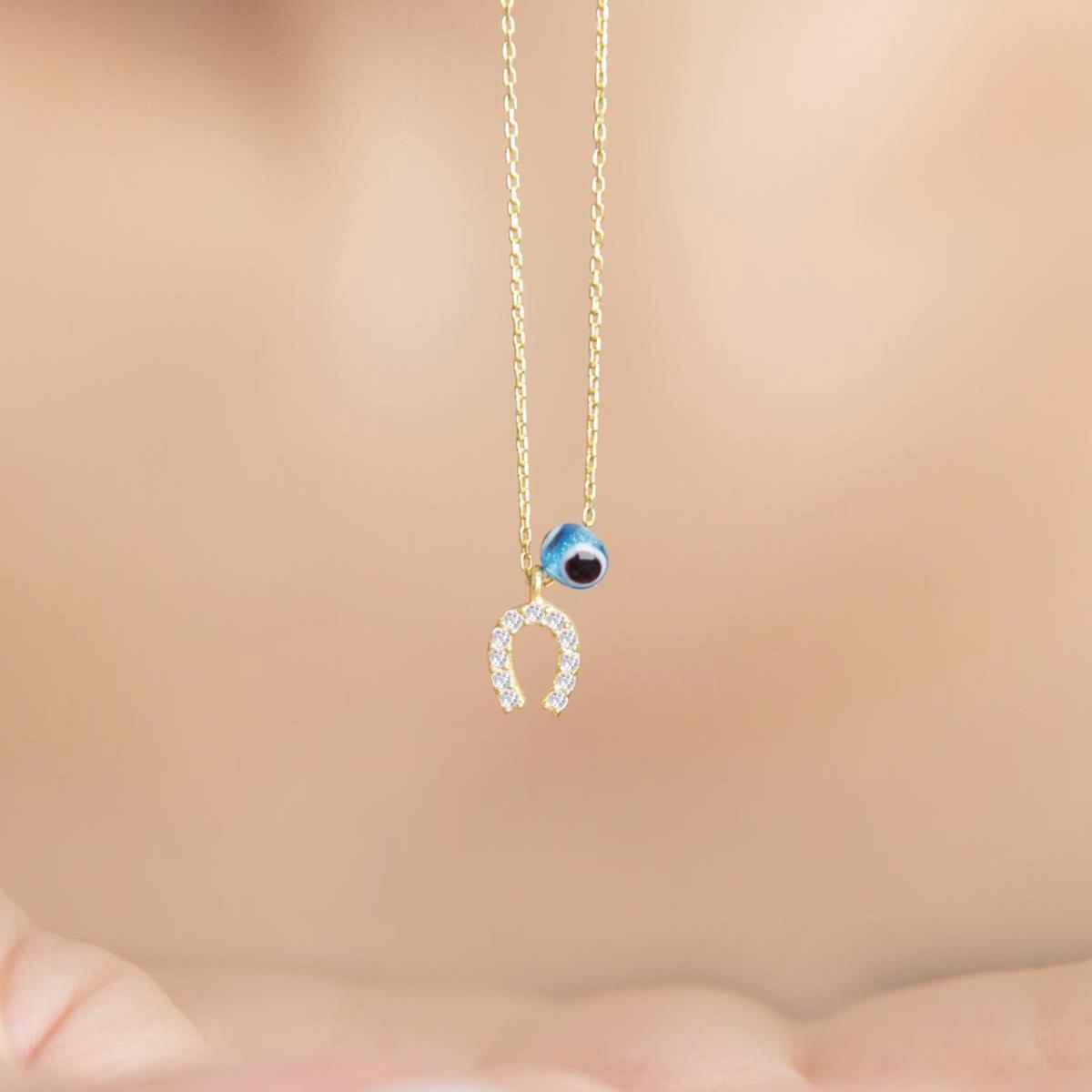 Horseshoe Diamond Evil Eye Necklace • Tiny Horseshoe Pendant Necklace - Trending Silver Gifts