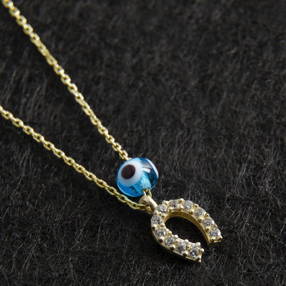 Horseshoe Diamond Evil Eye Necklace • Tiny Horseshoe Pendant Necklace - Trending Silver Gifts