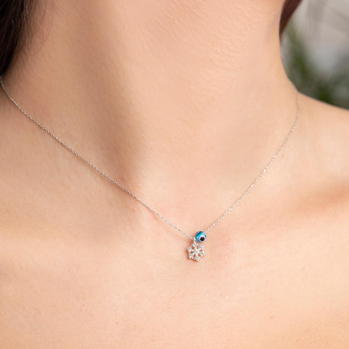 Snowflake Necklace Diamond Evil Eye • Real Evil Eye Necklace - Trending Silver Gifts