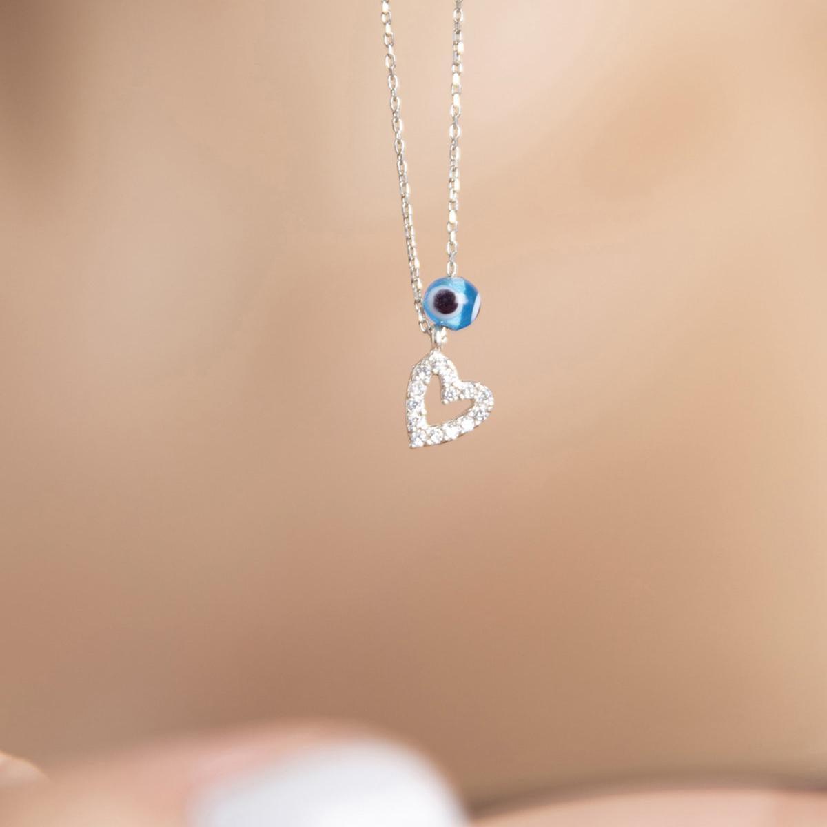 Diamond Heart Necklace • Tiny Heart Necklace • Tiny Eye Evil Necklace - Trending Silver Gifts