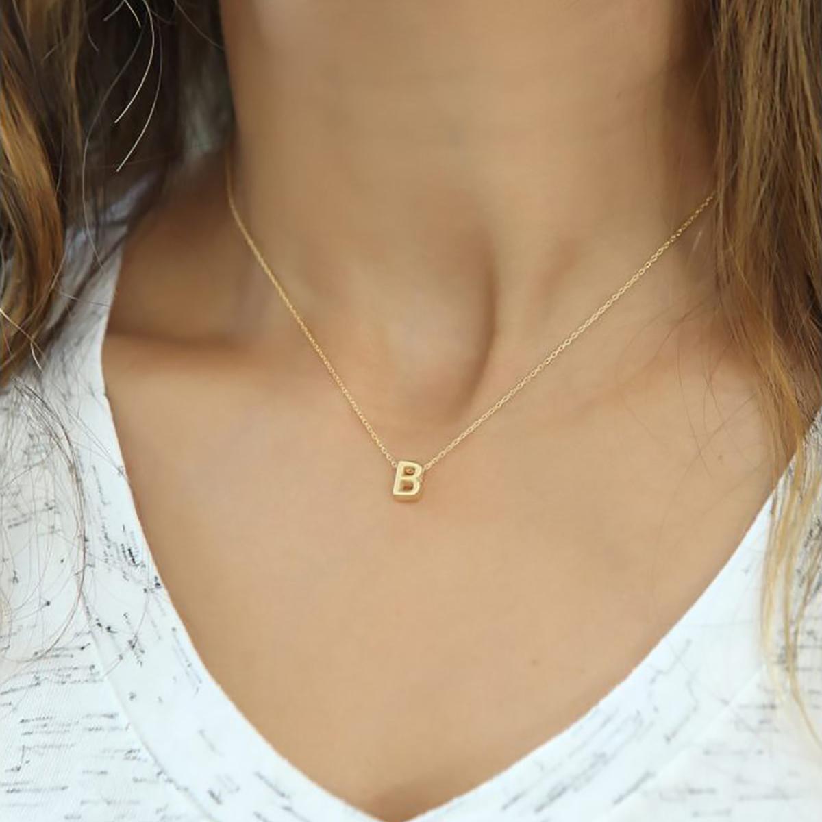 B Initial Necklace Gold • Custom Letter Necklace • Initials Necklace - Trending Silver Gifts