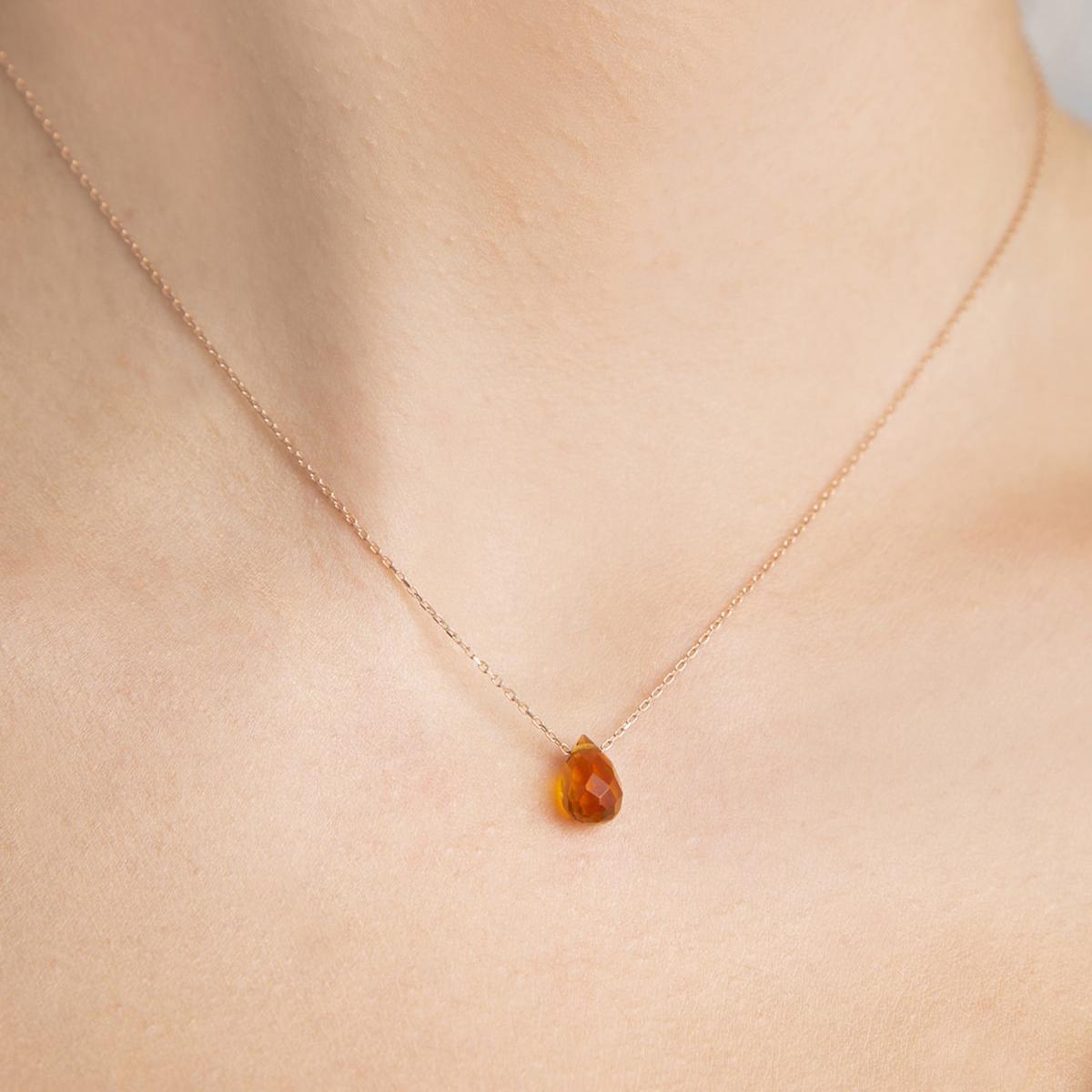 Orange Crystal Citrine Necklace • Teardrop Citrine Crystal Necklace - Trending Silver Gifts