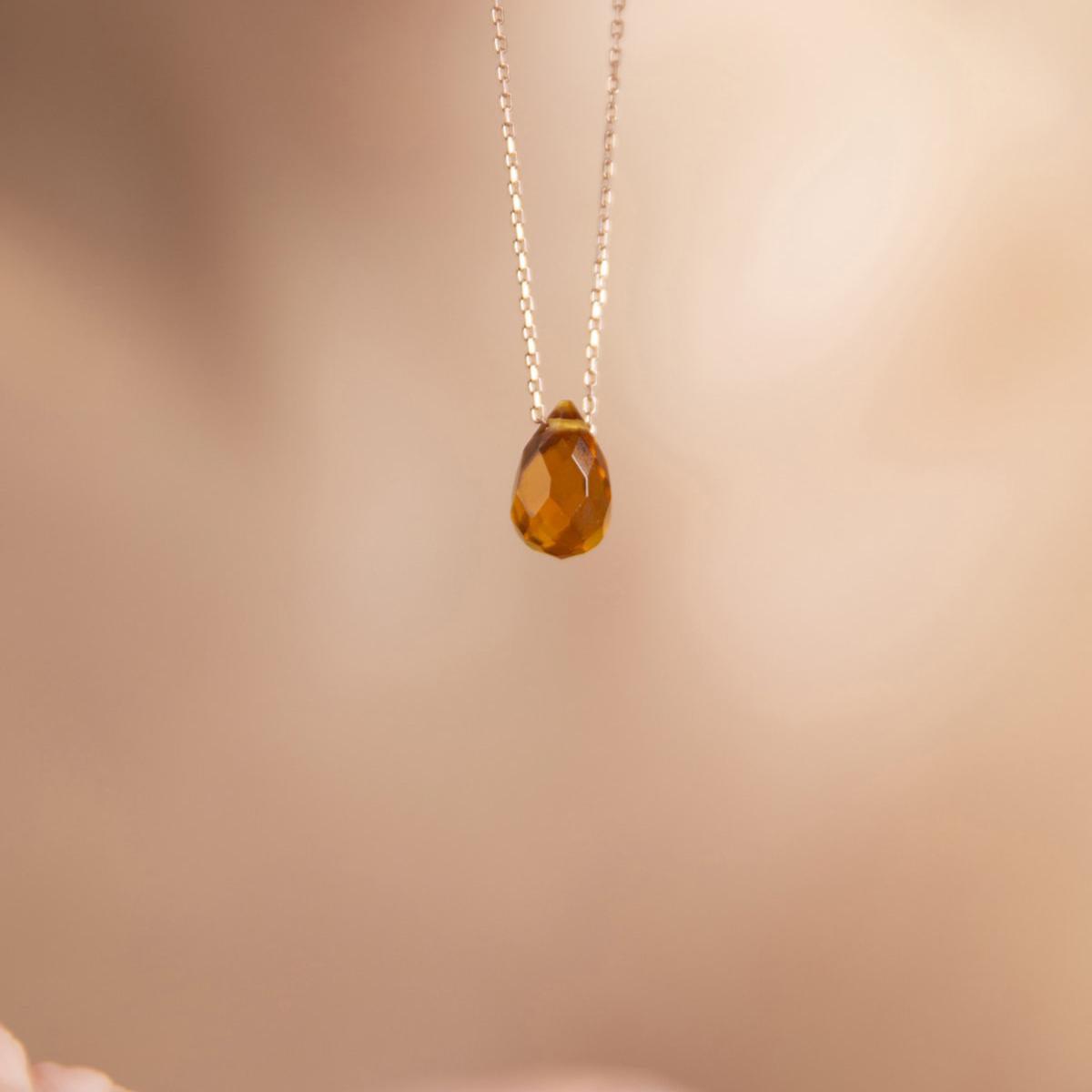 Orange Crystal Citrine Necklace • Teardrop Citrine Crystal Necklace - Trending Silver Gifts