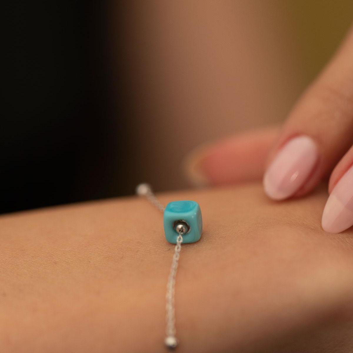 Turquoise Birthstone Satellite Chain Bracelet • Bracelet for Grandma - Trending Silver Gifts