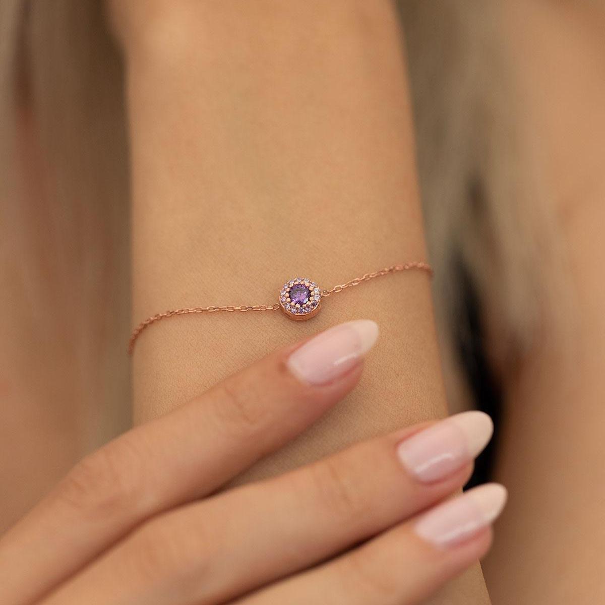 Amethyst Crystal Bracelet • Purple Birthstone Bracelet - Trending Silver Gifts