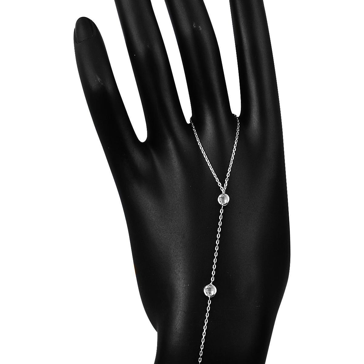 Solitaire Hand Chain Bracelett • Beaded Hand Bracelet • Gift for Wife - Trending Silver Gifts