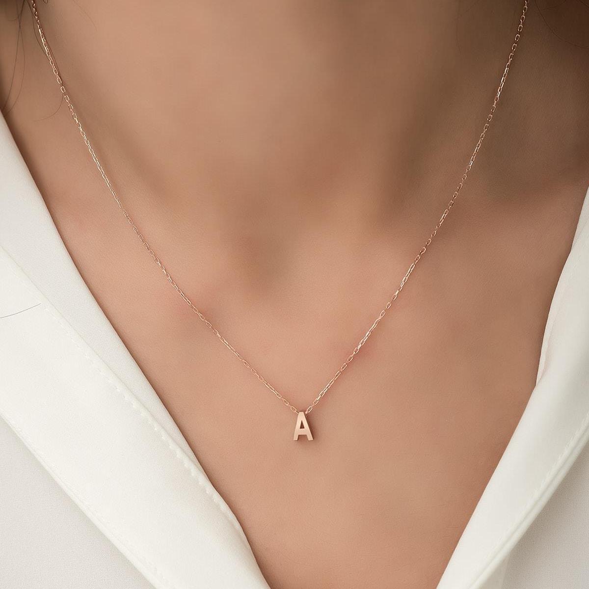 A Initial Necklace Rose • Rose Gold Initial Necklace • Gift For Her - Trending Silver Gifts