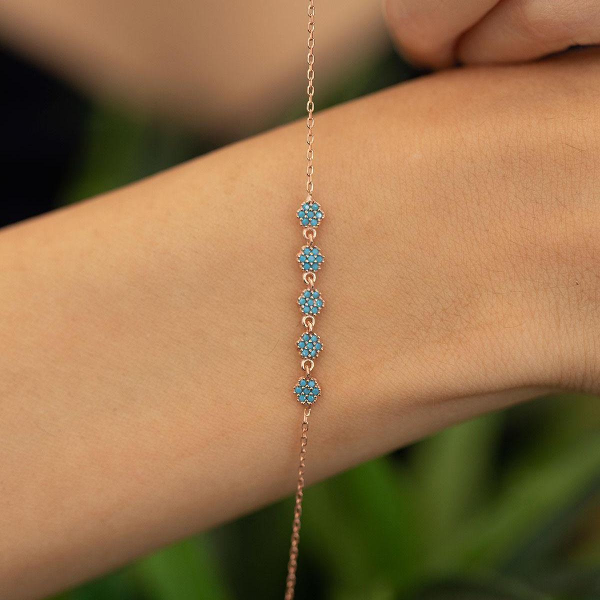 Turquoise Daisy Silver Bracelet • Turquoise Stone Silver Bracelet - Trending Silver Gifts
