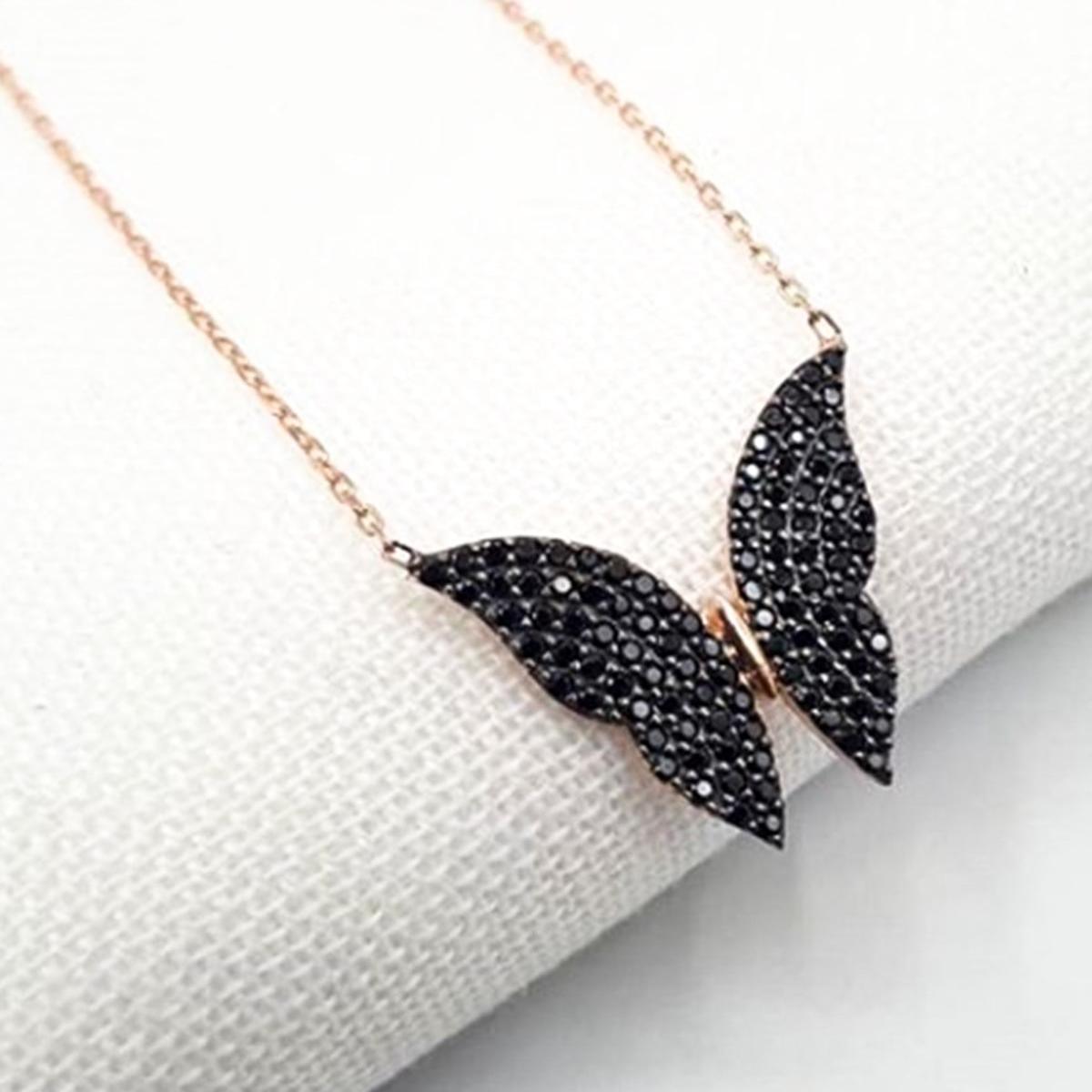 Black Zirconia Butterfly Necklace • Black Butterfly Silver Necklace - Trending Silver Gifts