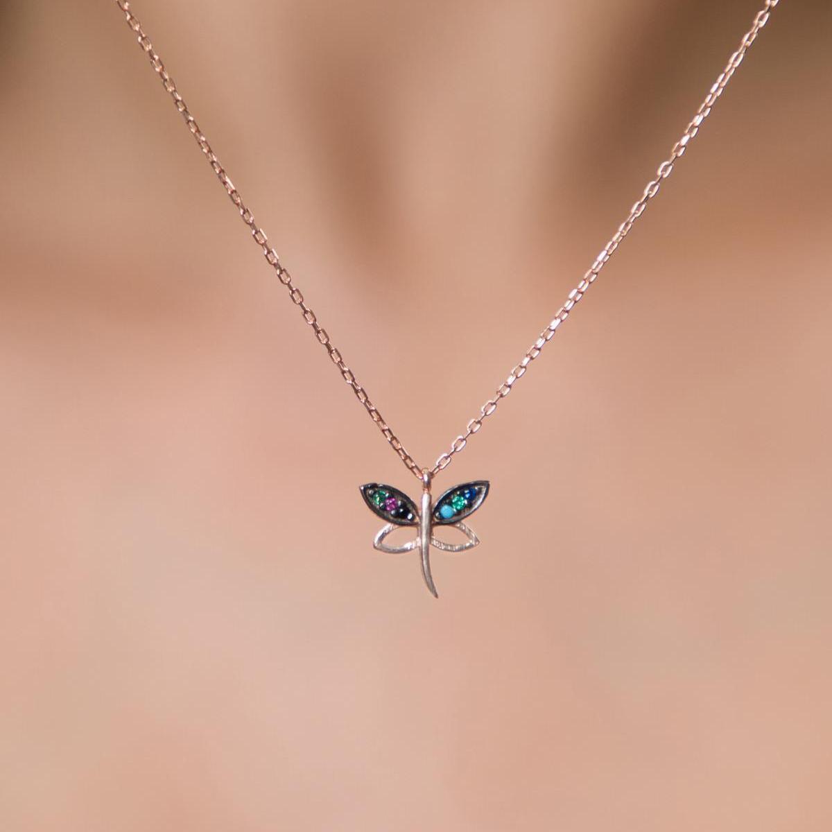 Dragonfly Diamond Necklace ¥ Sterling Silver Dragonfly Necklace - Trending Silver Gifts