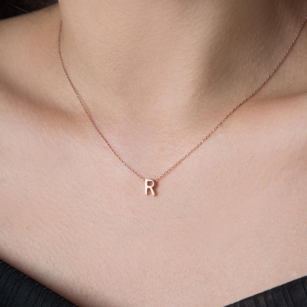 R Initial Necklace Rose • Rose Gold Initial Necklace • Gift For Her - Trending Silver Gifts